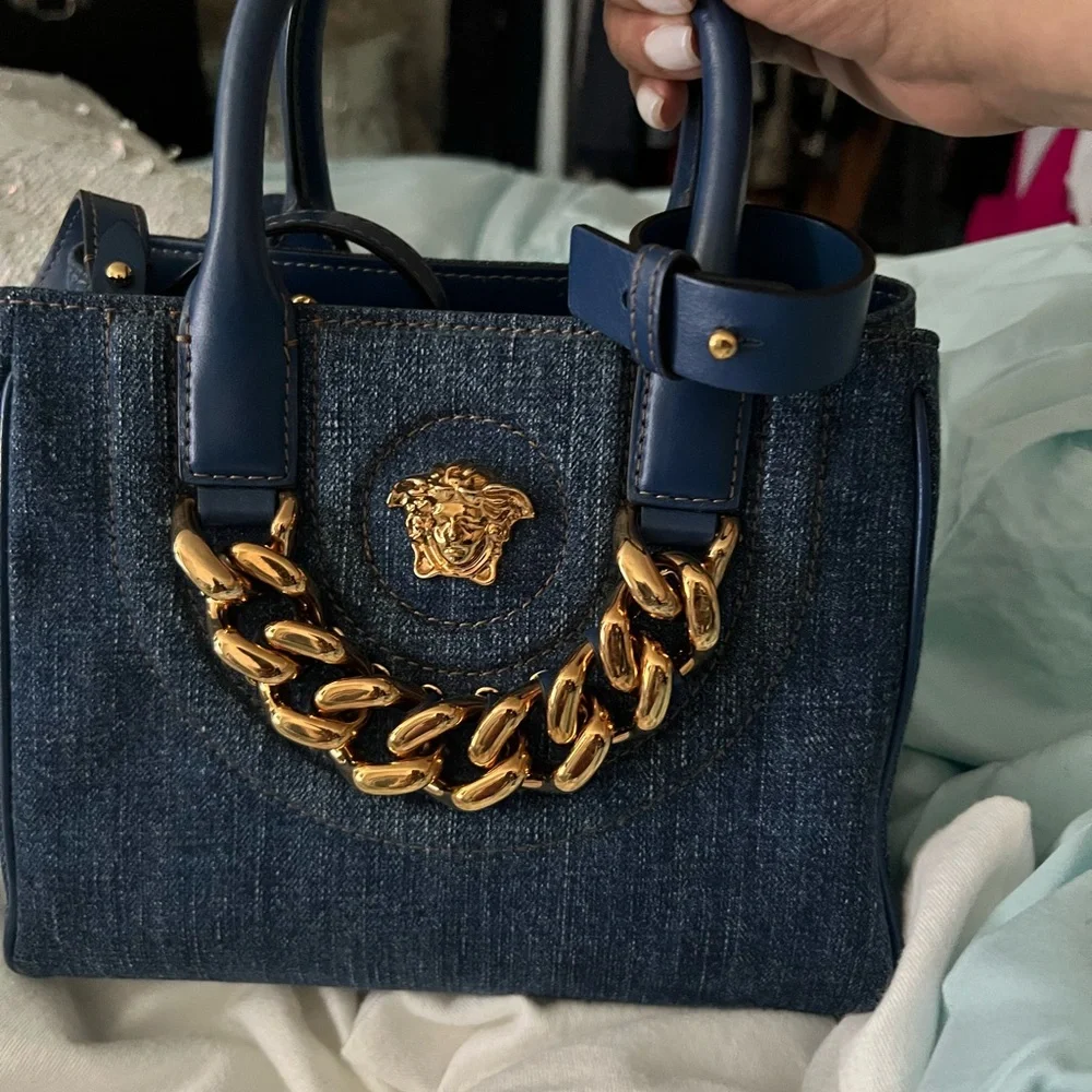 VERSACE denim Le Medusa mini tote - Picture 2 of 8